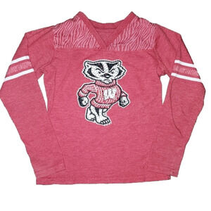 Wisconsin BADGERS Red Long Sleeve Tee with Bucky